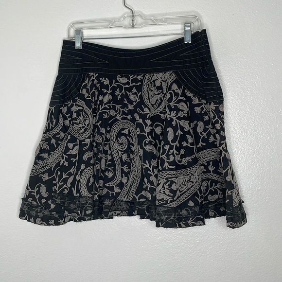 ARTKA Black Gray Embroidered Cotton Full Skater Mini Skirt Size XL / Medium - Picture 1 of 7